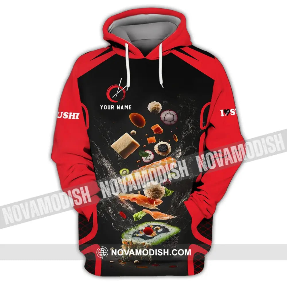 Unisex Shirt - Custom Chef Name Shirt - Chef Shirt - Chef Name I Love Sushi Gift For Japan Kitchen Lover Red And Black