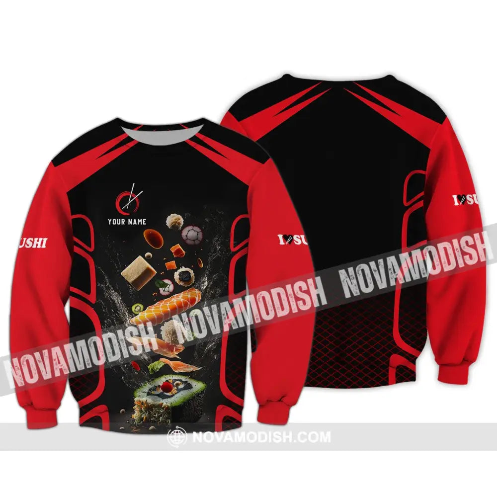 Unisex Shirt - Custom Chef Name Shirt - Chef Shirt - Chef Name I Love Sushi Gift For Japan Kitchen Lover Red And Black