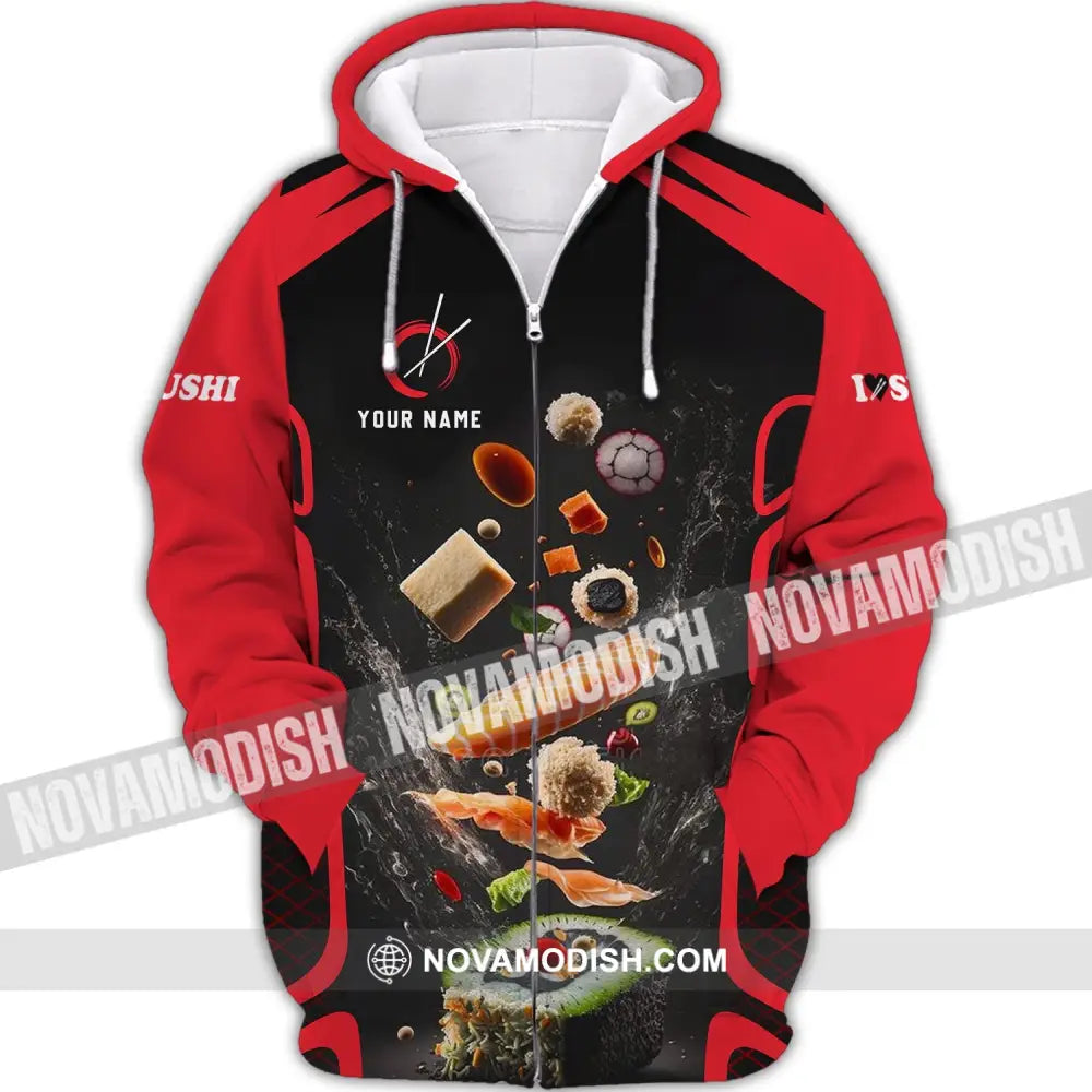 Unisex Shirt - Custom Chef Name Shirt - Chef Shirt - Chef Name I Love Sushi Gift For Japan Kitchen Lover Red And Black