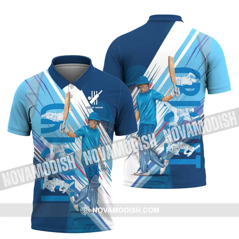 Unisex Shirt - Custom Cricket Player Blue Design Shirt Polo Shirt / S T-shirt