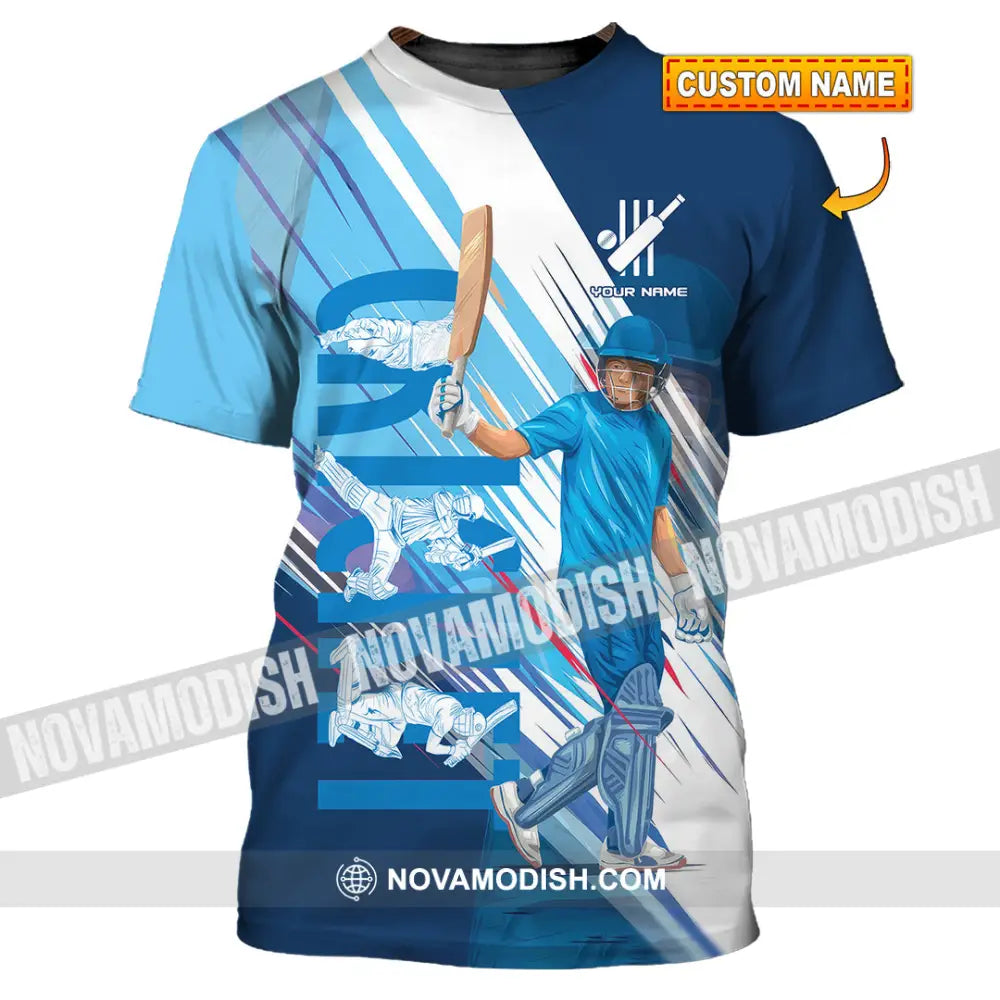 Unisex Shirt - Custom Cricket Player Blue Design Shirt T-shirt