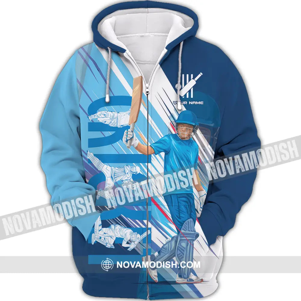 Unisex Shirt - Custom Cricket Player Blue Design Shirt Zipper Hoodie / S T-shirt