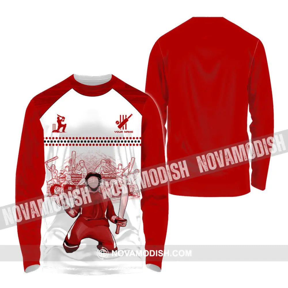 Unisex Shirt - Custom Cricket Player Red Design Shirt Long Sleeve Shirt / S T-shirt