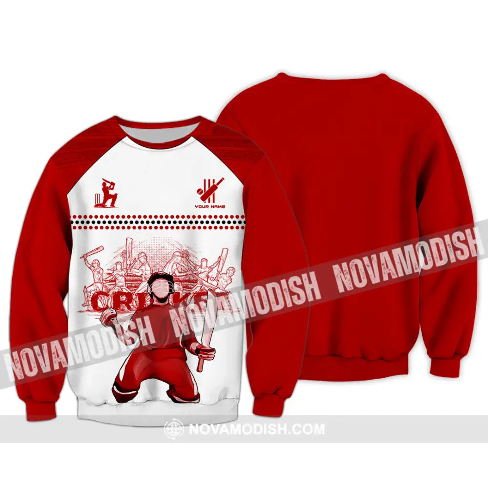 Unisex Shirt - Custom Cricket Player Red Design Shirt Long Sleeve / S T-shirt
