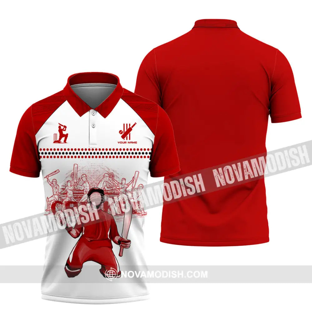 Unisex Shirt - Custom Cricket Player Red Design Shirt Polo Shirt / S T-shirt
