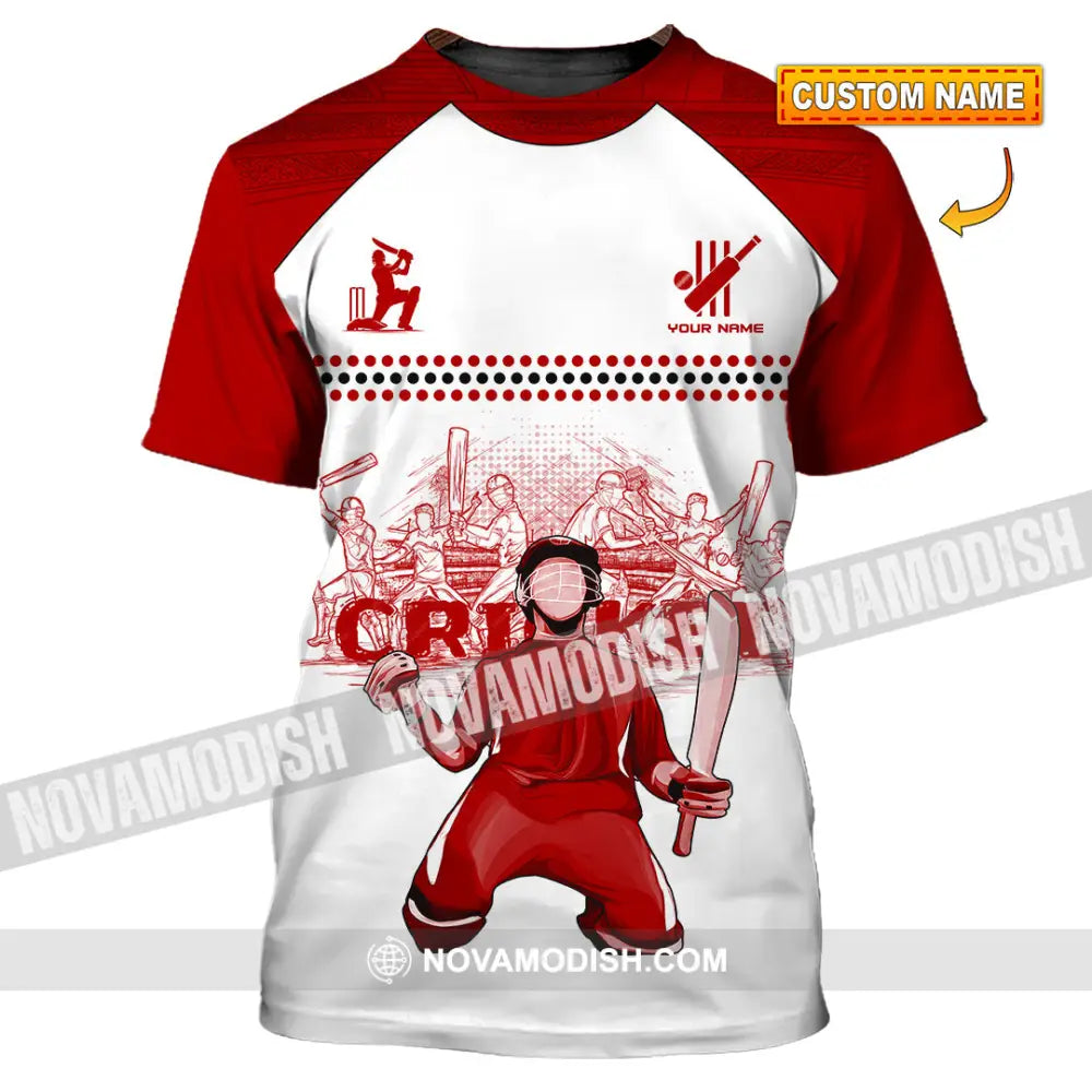 Unisex Shirt - Custom Cricket Player Red Design Shirt T-shirt