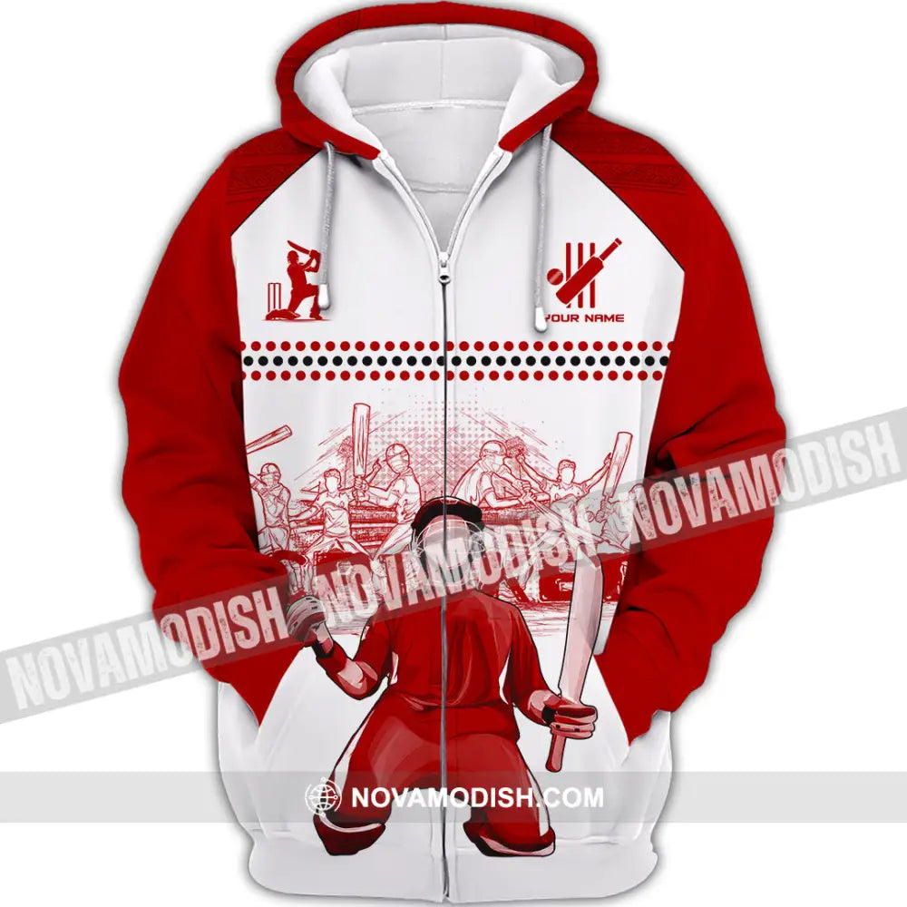 Unisex Shirt - Custom Cricket Player Red Design Shirt Zipper Hoodie / S T-shirt