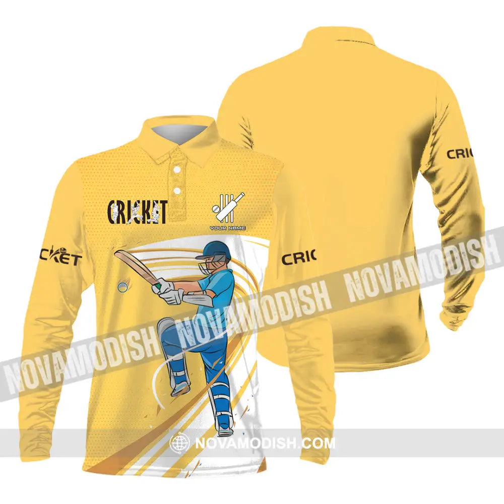 Unisex Shirt - Custom Cricket Player Yellow Design Shirt Long Sleeve Polo / S T-shirt