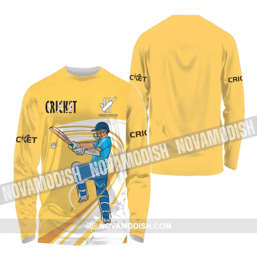 Unisex Shirt - Custom Cricket Player Yellow Design Shirt Long Sleeve Shirt / S T-shirt