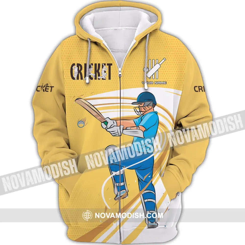 Unisex Shirt - Custom Cricket Player Yellow Design Shirt Zipper Hoodie / S T-shirt