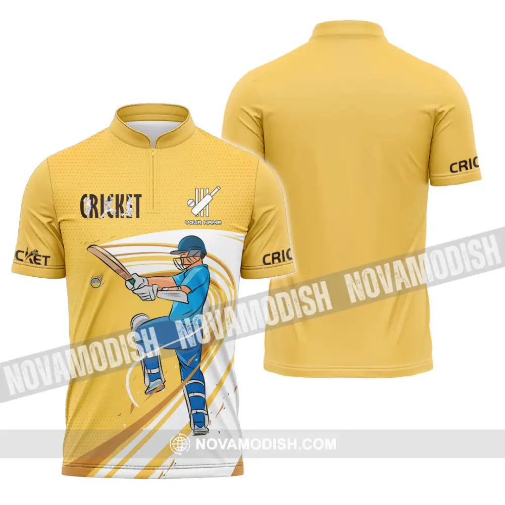 Unisex Shirt - Custom Cricket Player Yellow Design Shirt Zipper Polo Shirt / S T-shirt
