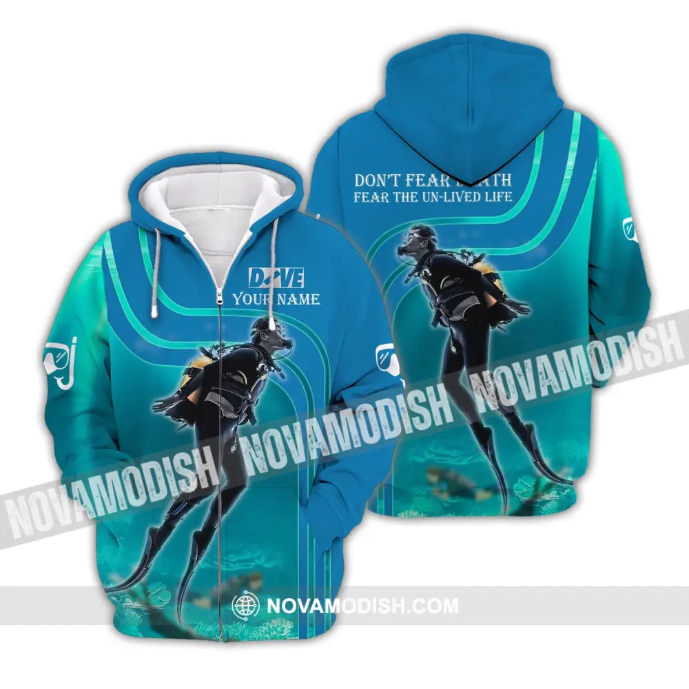 Unisex Shirt - Custom Dive Name T-Shirt - Personalized Hoodie Shirt - Scuba Diver Zipper Hoodie / S T-shirt