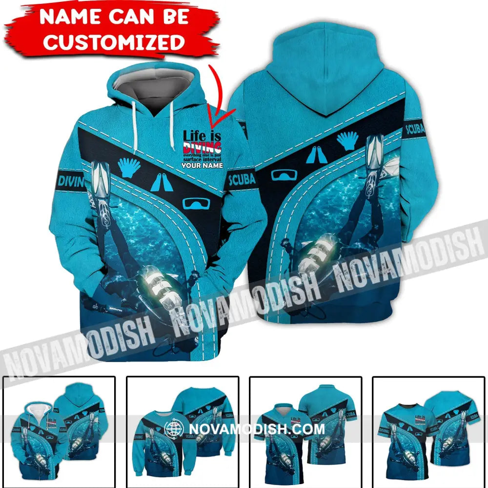 Unisex Shirt - Custom Diver Name T-Shirt - Scuba Diver Life Is Diving - Personalized Shirt T-shirt