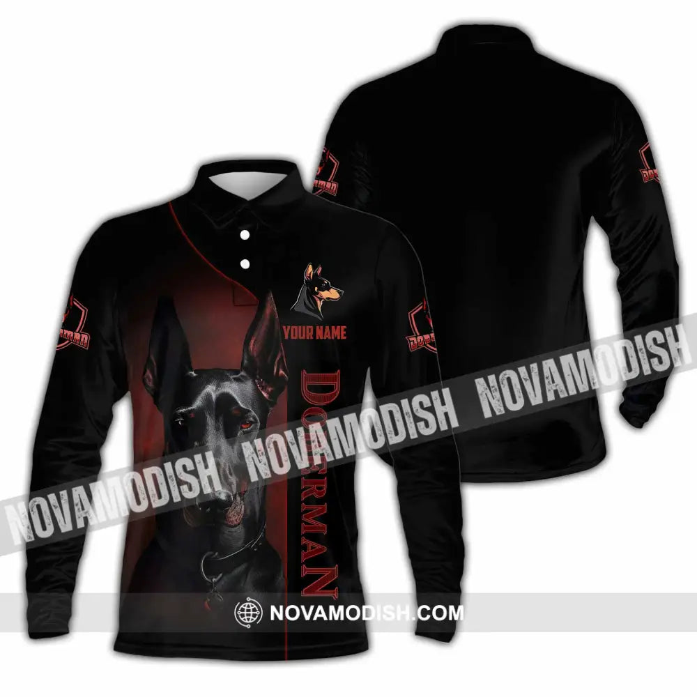Unisex Shirt - Custom Dobermann Dog Shirt Long Sleeve Polo / S T-shirt