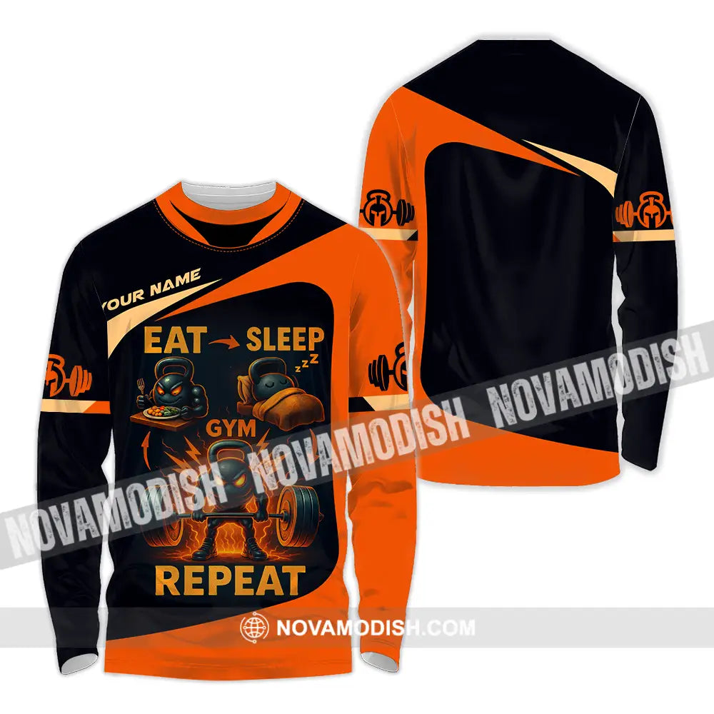 Unisex Shirt - Custom Eat Sleep Gym And Repeat Shirt Long Sleeve Shirt / S T-shirt