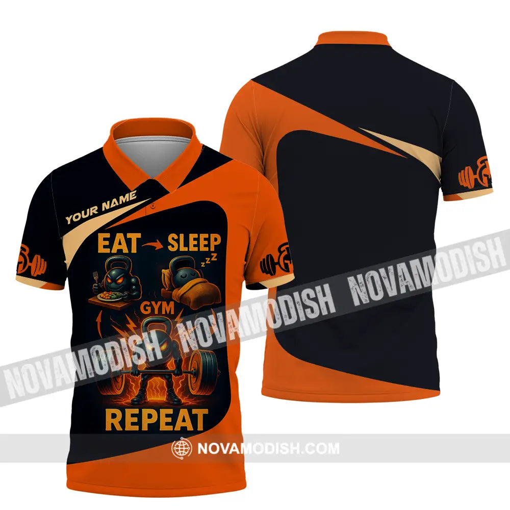 Unisex Shirt - Custom Eat Sleep Gym And Repeat Shirt Polo Shirt / S T-shirt