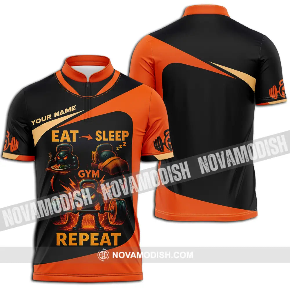 Unisex Shirt - Custom Eat Sleep Gym And Repeat Shirt Zipper Polo Shirt / S T-shirt