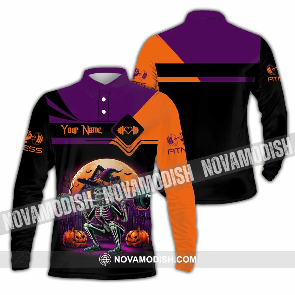 Unisex Shirt - Custom Fitness Weightlifting Halloween Sport Shirt Long Sleeve Polo / S T-shirt