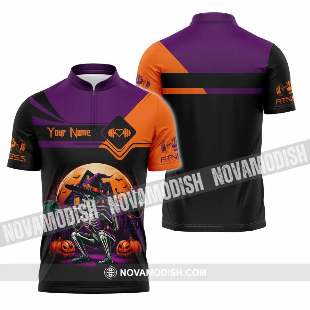 Unisex Shirt - Custom Fitness Weightlifting Halloween Sport Shirt Zipper Polo Shirt / S T-shirt