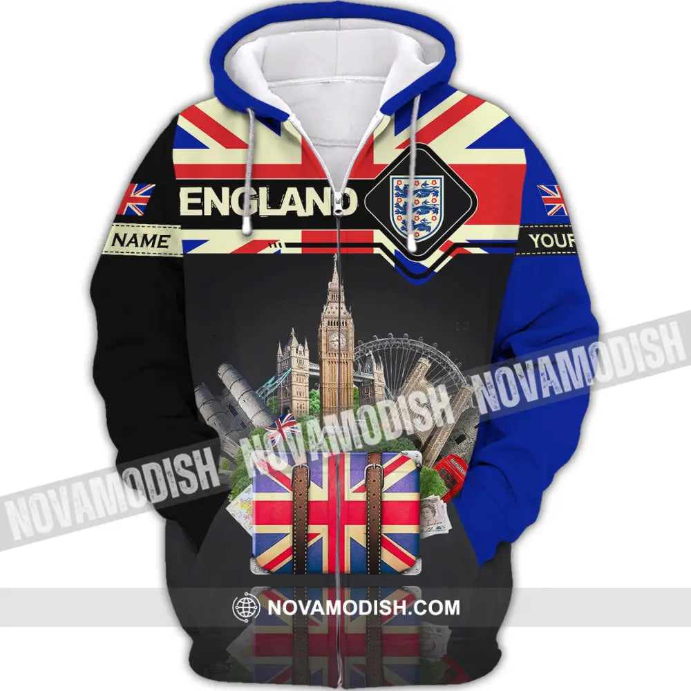 Unisex Shirt - Custom Football Name T-Shirt England Tourist Destinations Shirt Zipper Hoodie / S T-shirt