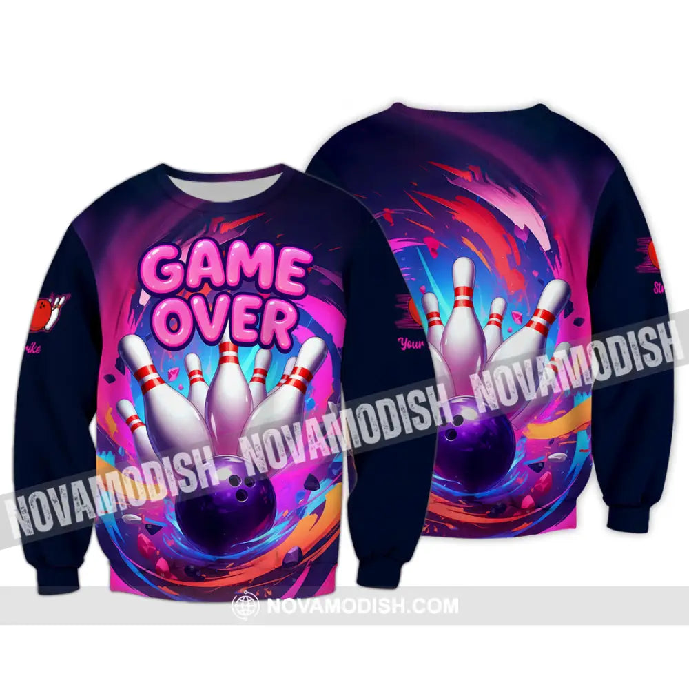 Unisex Shirt - Custom Funny Bowling Game Purple Shirt Long Sleeve / S T-shirt