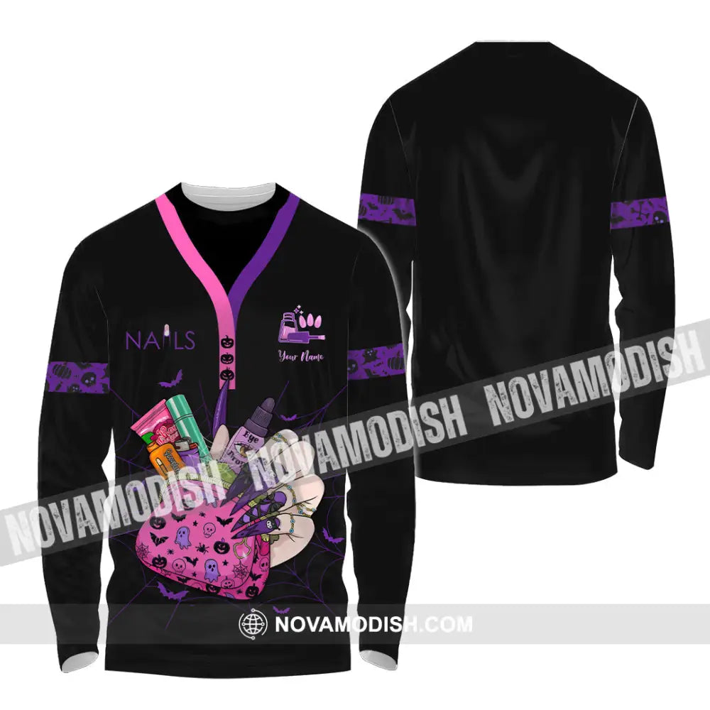 Unisex Shirt - Custom Halloween Nails Artist Shirt Long Sleeve Shirt / S T-shirt