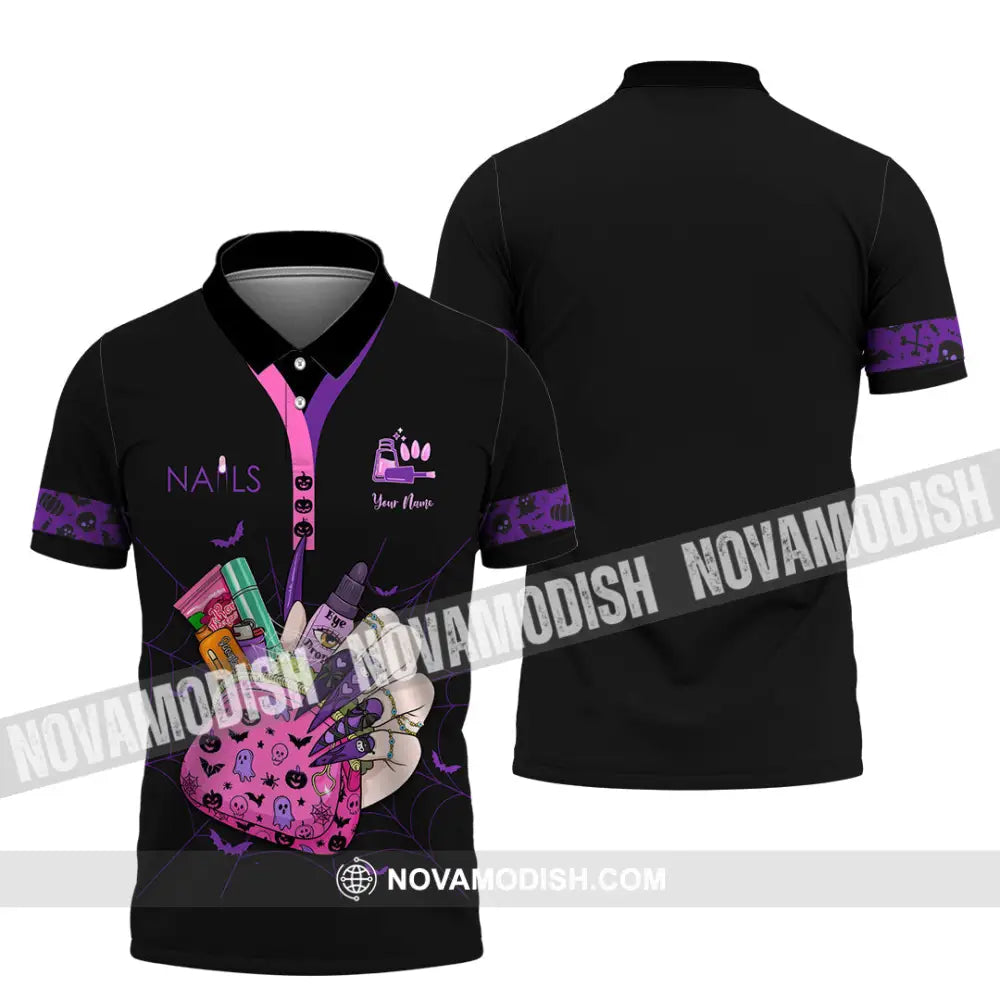 Unisex Shirt - Custom Halloween Nails Artist Shirt Polo Shirt / S T-shirt