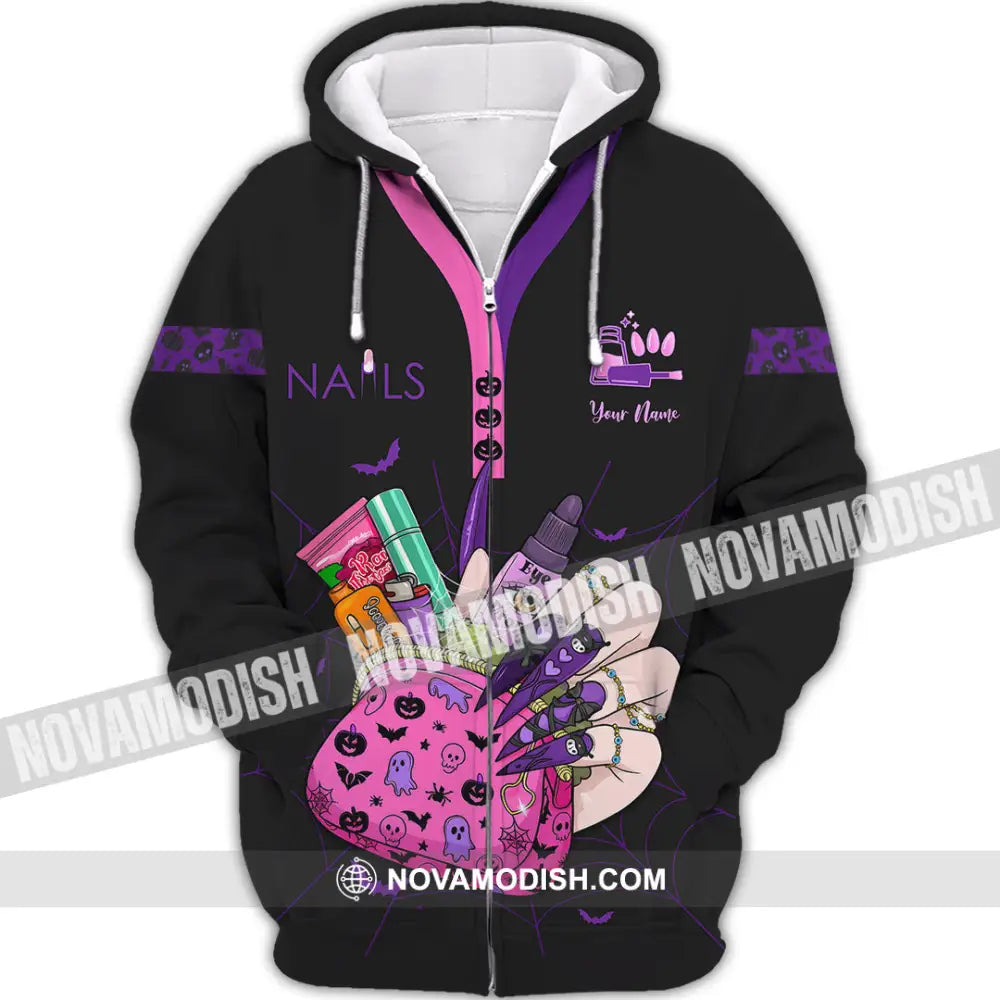 Unisex Shirt - Custom Halloween Nails Artist Shirt Zipper Hoodie / S T-shirt