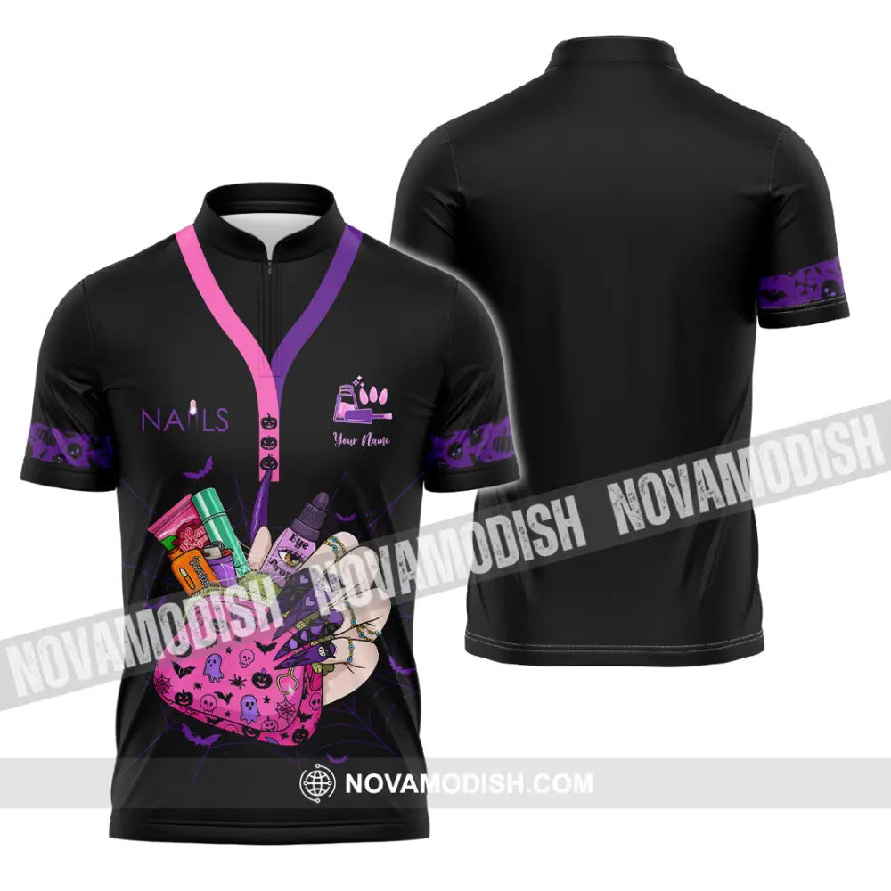 Unisex Shirt - Custom Halloween Nails Artist Shirt Zipper Polo Shirt / S T-shirt