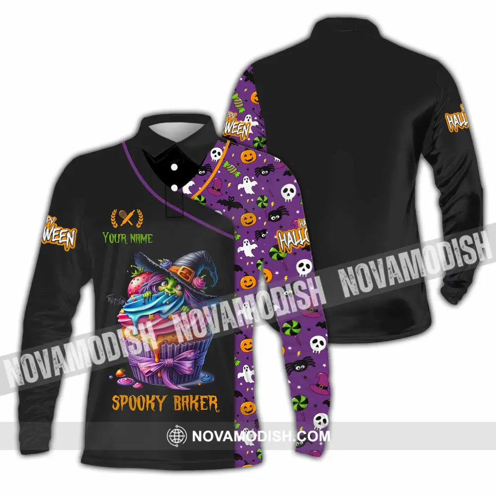 Unisex Shirt - Custom Halloween Spooky Baker Shirt Long Sleeve Polo / S T-shirt