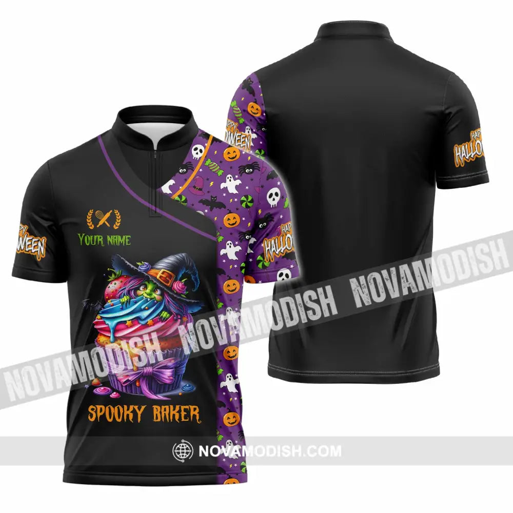 Unisex Shirt - Custom Halloween Spooky Baker Shirt Zipper Polo Shirt / S T-shirt