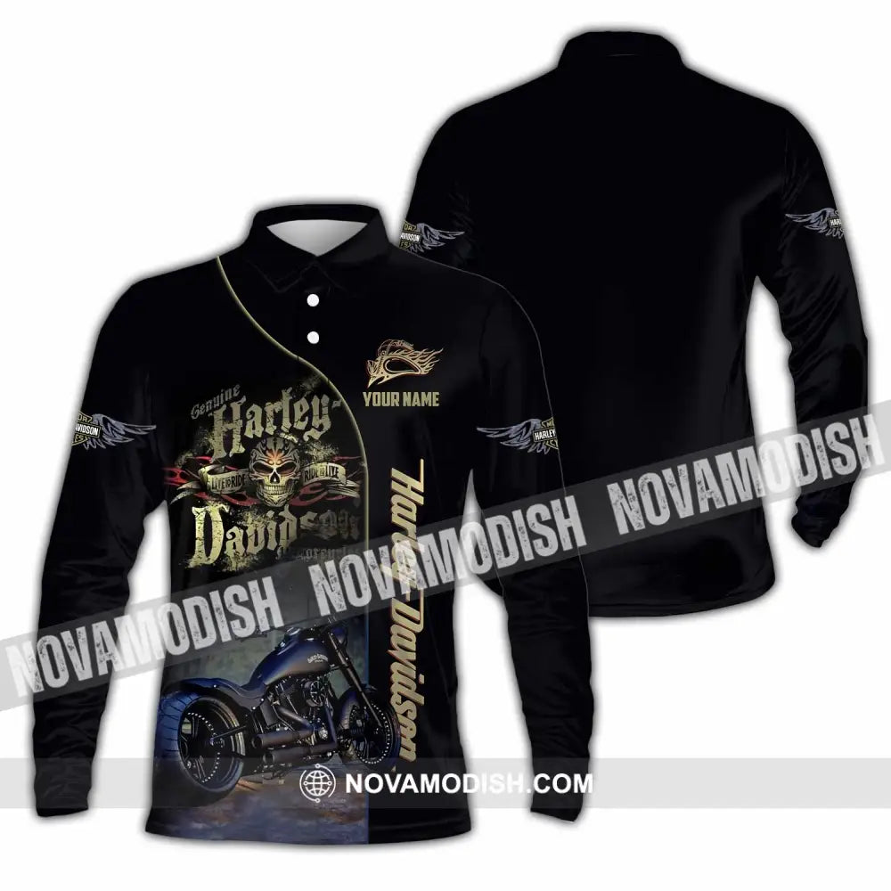 Unisex Shirt - Custom Harley Davidson Shirt Long Sleeve Polo / S T-shirt