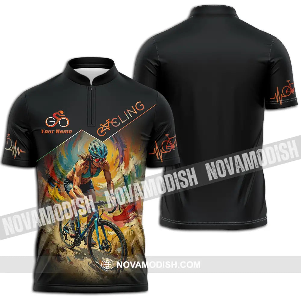 Unisex Shirt - Custom Heartbeat Cycling Lover Shirt Zipper Polo Shirt / S T-shirt