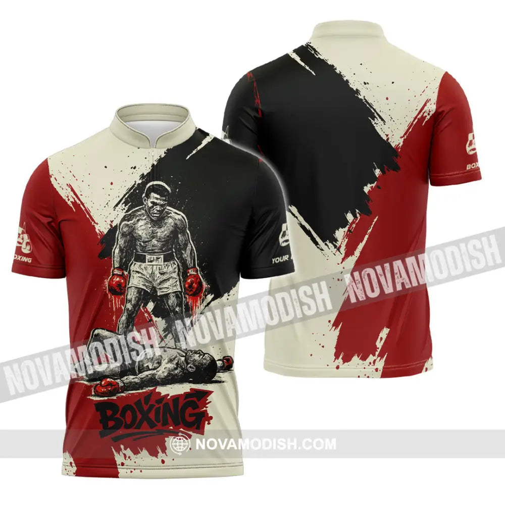 Unisex Shirt - Custom Knock Out Boxing Sport Shirt Zipper Polo Shirt / S T-shirt