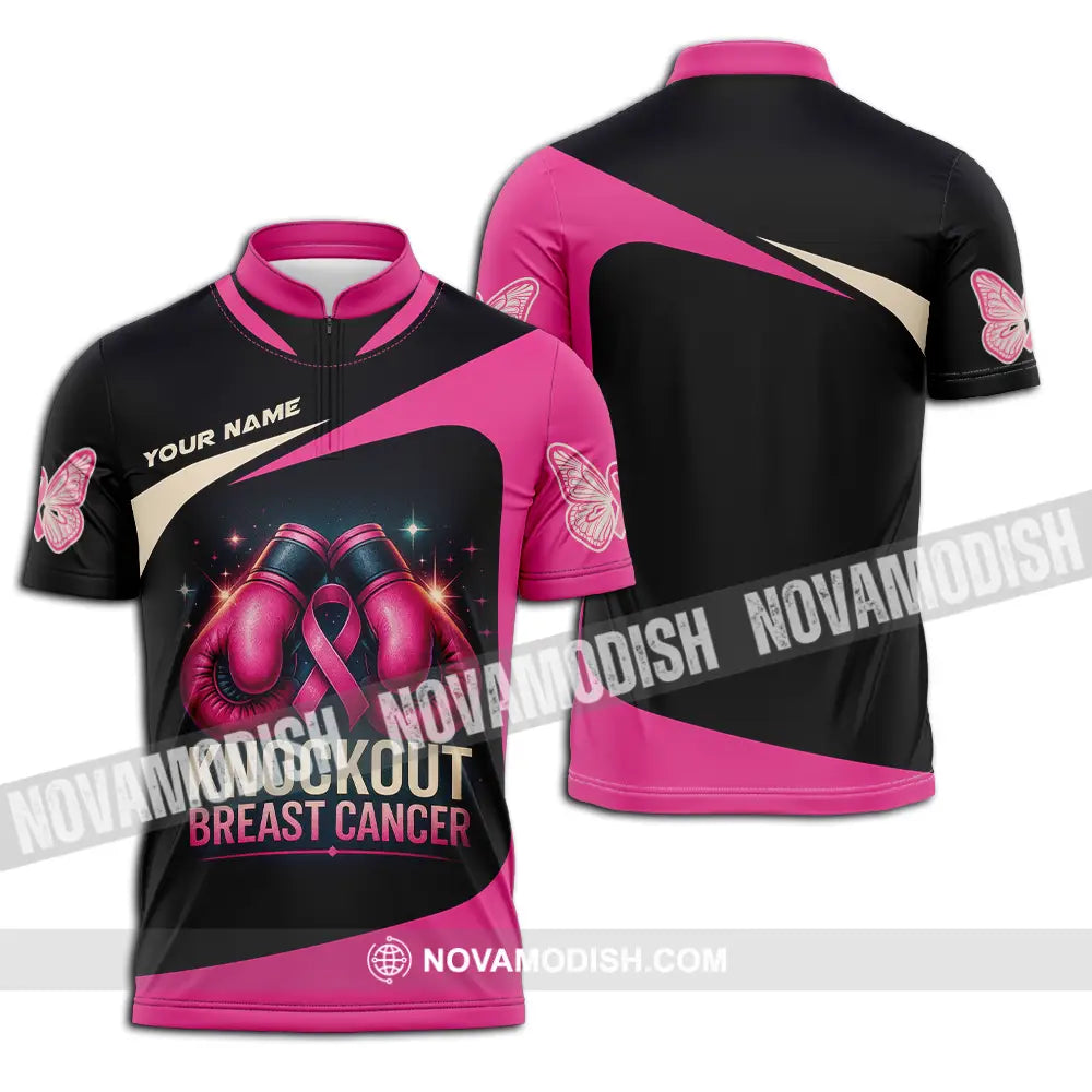 Unisex Shirt - Custom Knock Out Breast Cancer Shirt Zipper Polo Shirt / S T-shirt