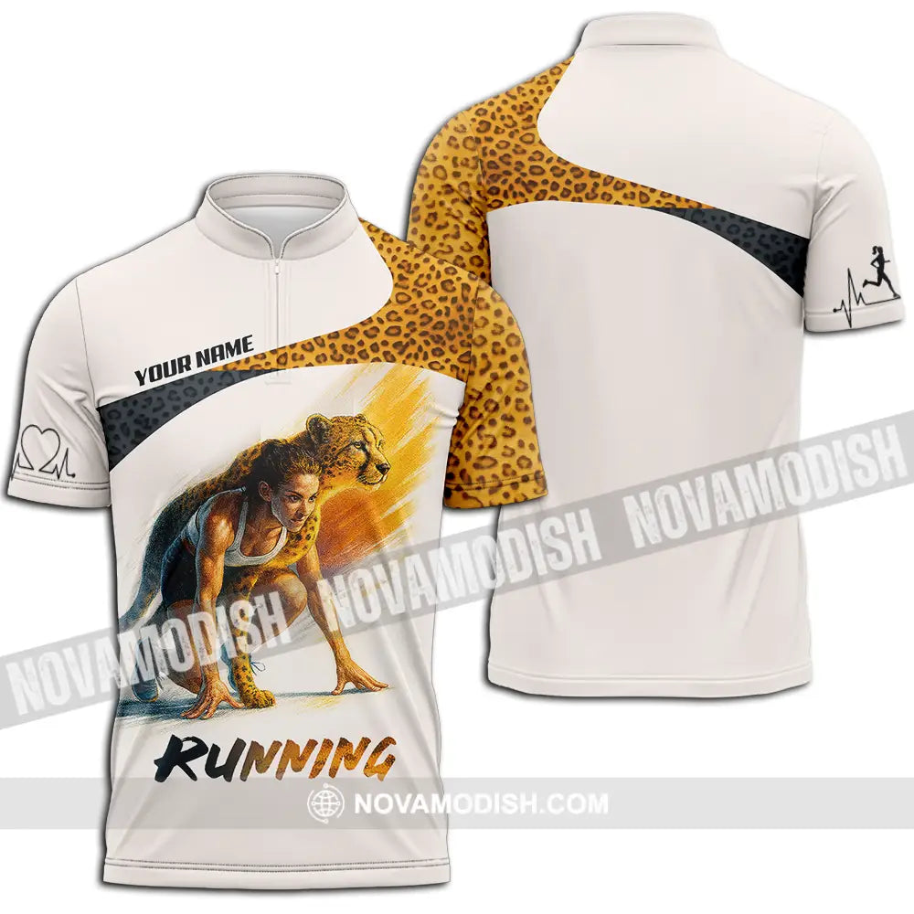 Unisex Shirt - Custom Leopard Running Shirt Zipper Polo Shirt / S T-shirt