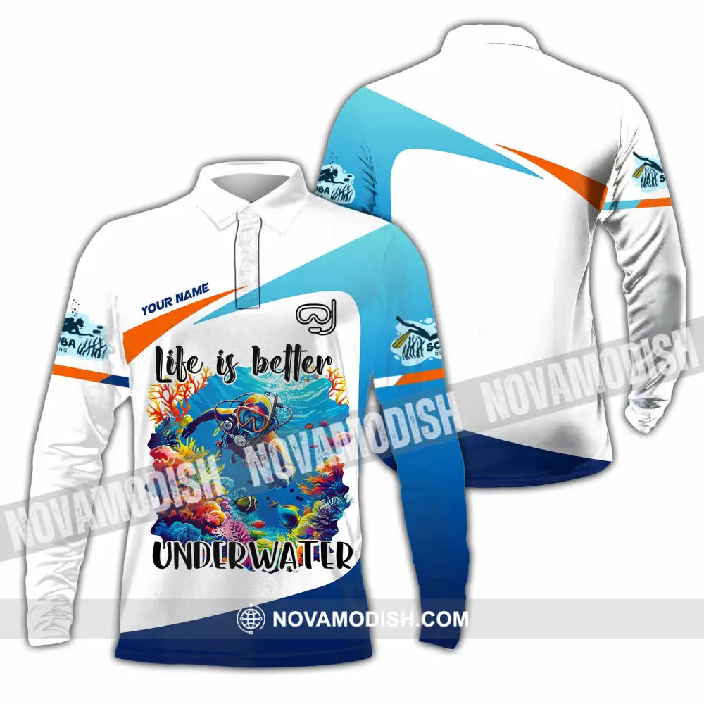 Unisex Shirt - Custom Life Is Better Underwater Diving Shirt Long Sleeve Polo / S T-shirt