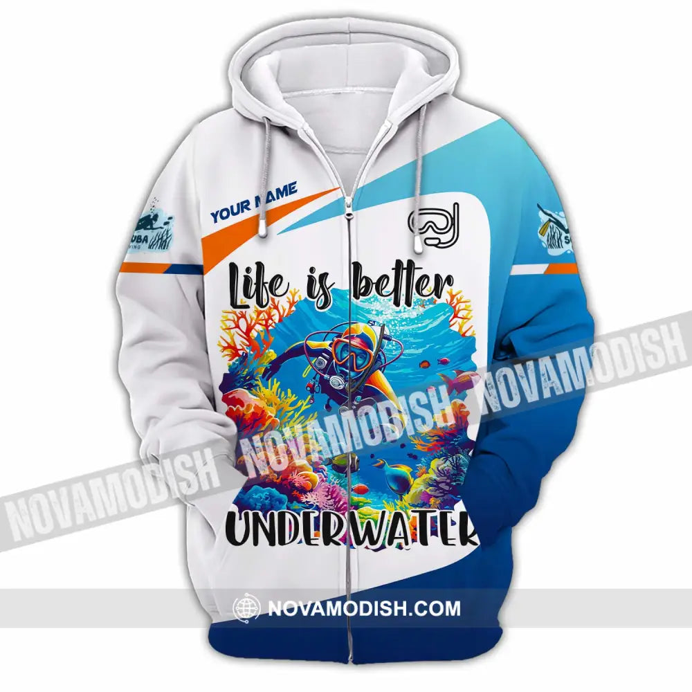 Unisex Shirt - Custom Life Is Better Underwater Diving Shirt Zipper Hoodie / S T-shirt