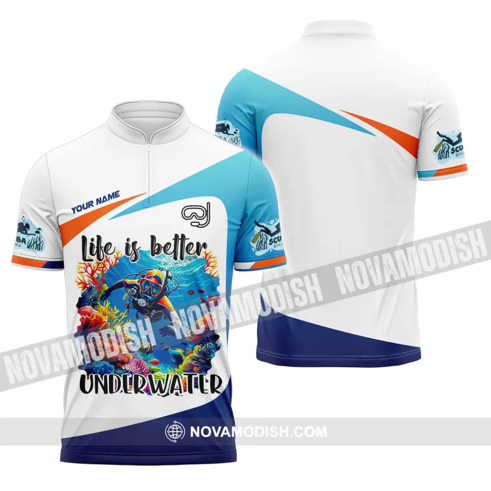 Unisex Shirt - Custom Life Is Better Underwater Diving Shirt Zipper Polo Shirt / S T-shirt