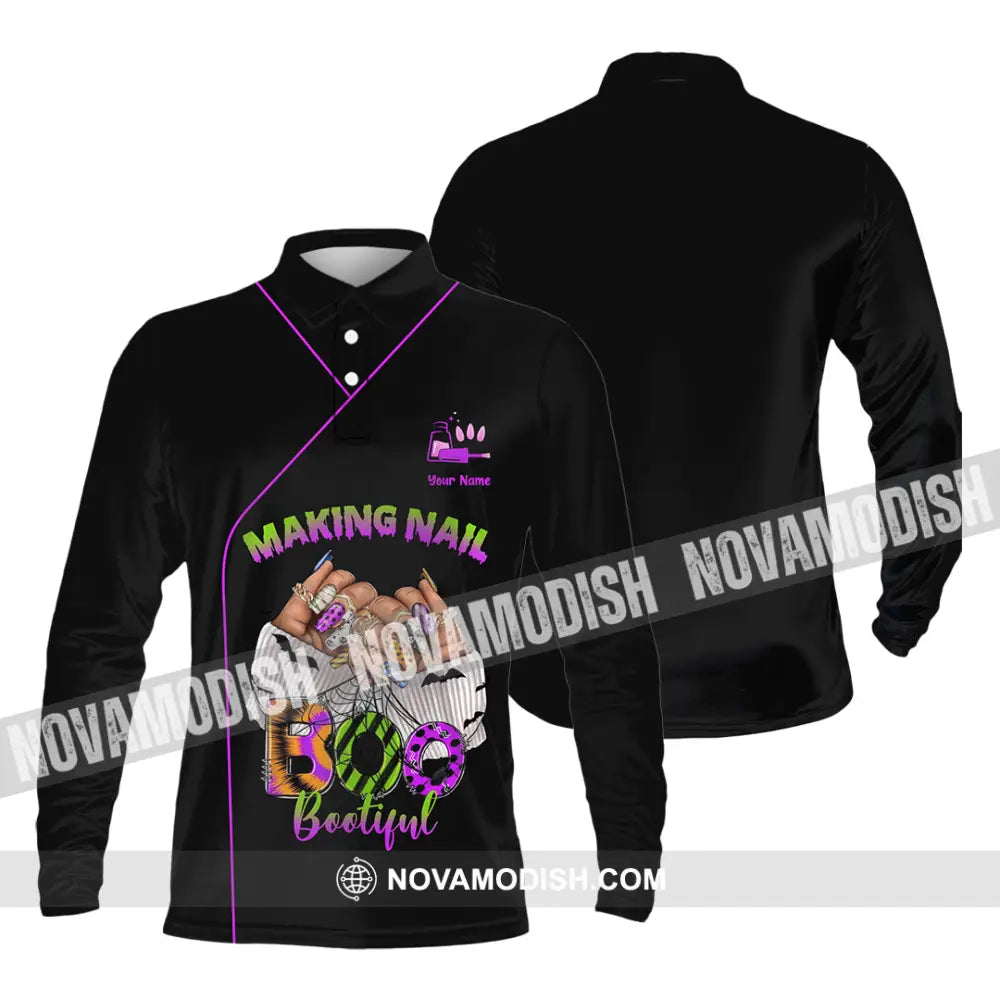 Unisex Shirt - Custom Making Nail Bootiful Halloween Nails Artist Shirt Long Sleeve Polo / S T-shirt