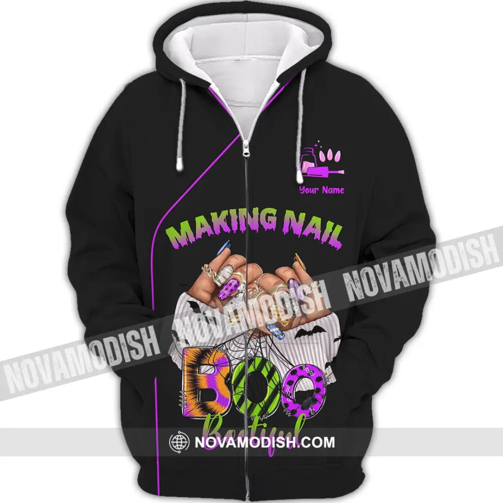 Unisex Shirt - Custom Making Nail Bootiful Halloween Nails Artist Shirt Zipper Hoodie / S T-shirt