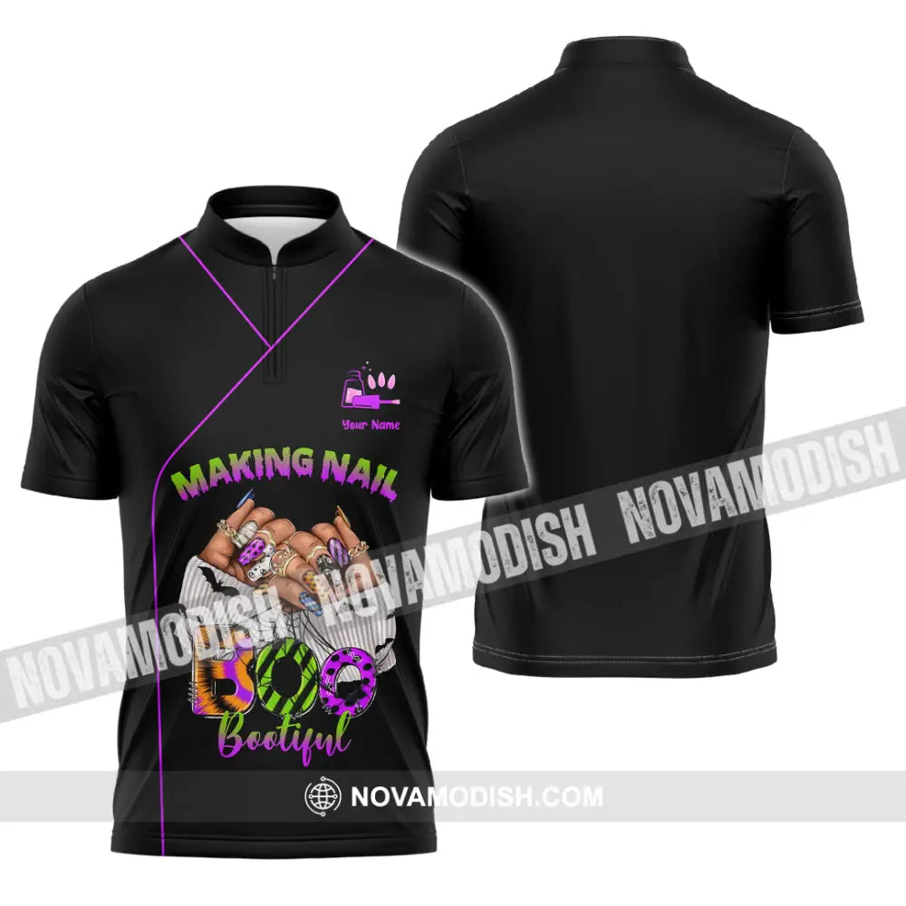Unisex Shirt - Custom Making Nail Bootiful Halloween Nails Artist Shirt Zipper Polo Shirt / S T-shirt