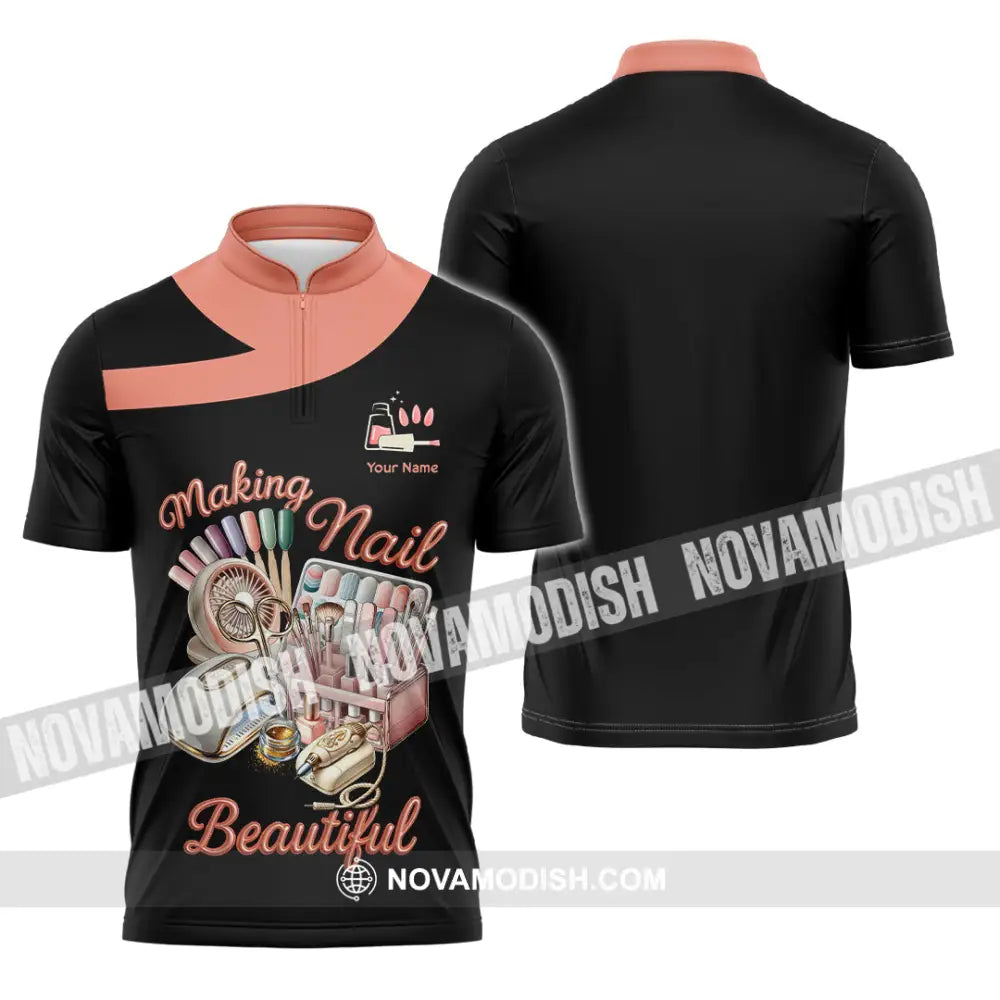 Unisex Shirt - Custom Making Nails Beautiful Shirt Zipper Polo Shirt / S T-shirt