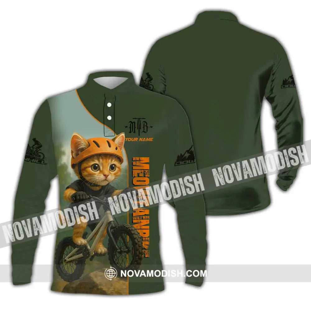 Unisex Shirt - Custom Meowtain Bike Shirt Long Sleeve Polo / S T-shirt