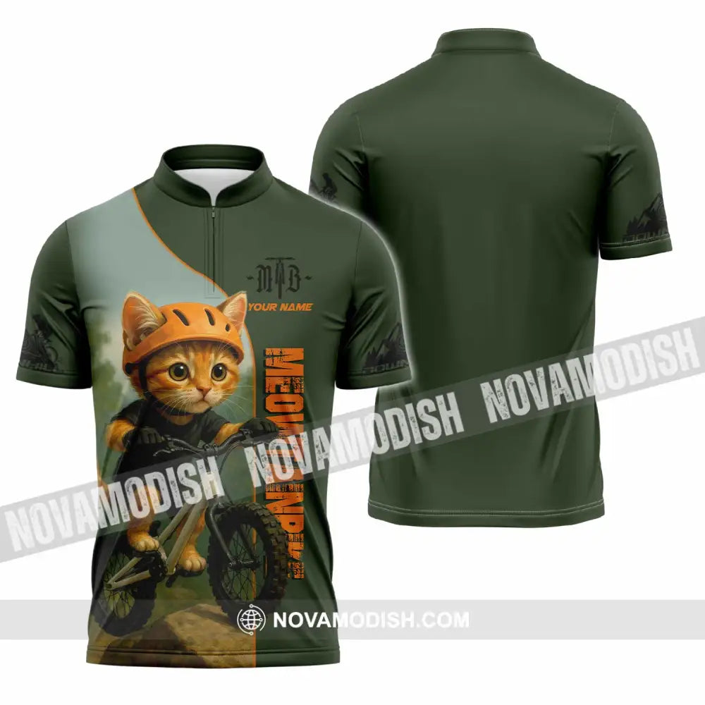 Unisex Shirt - Custom Meowtain Bike Shirt Zipper Polo Shirt / S T-shirt