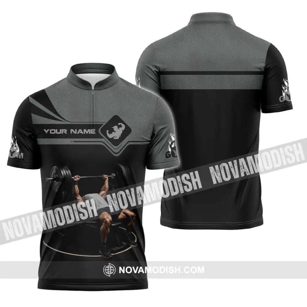 Unisex Shirt - Custom Muscular Man Weightlifting Sports Shirt Zipper Polo Shirt / S T-shirt