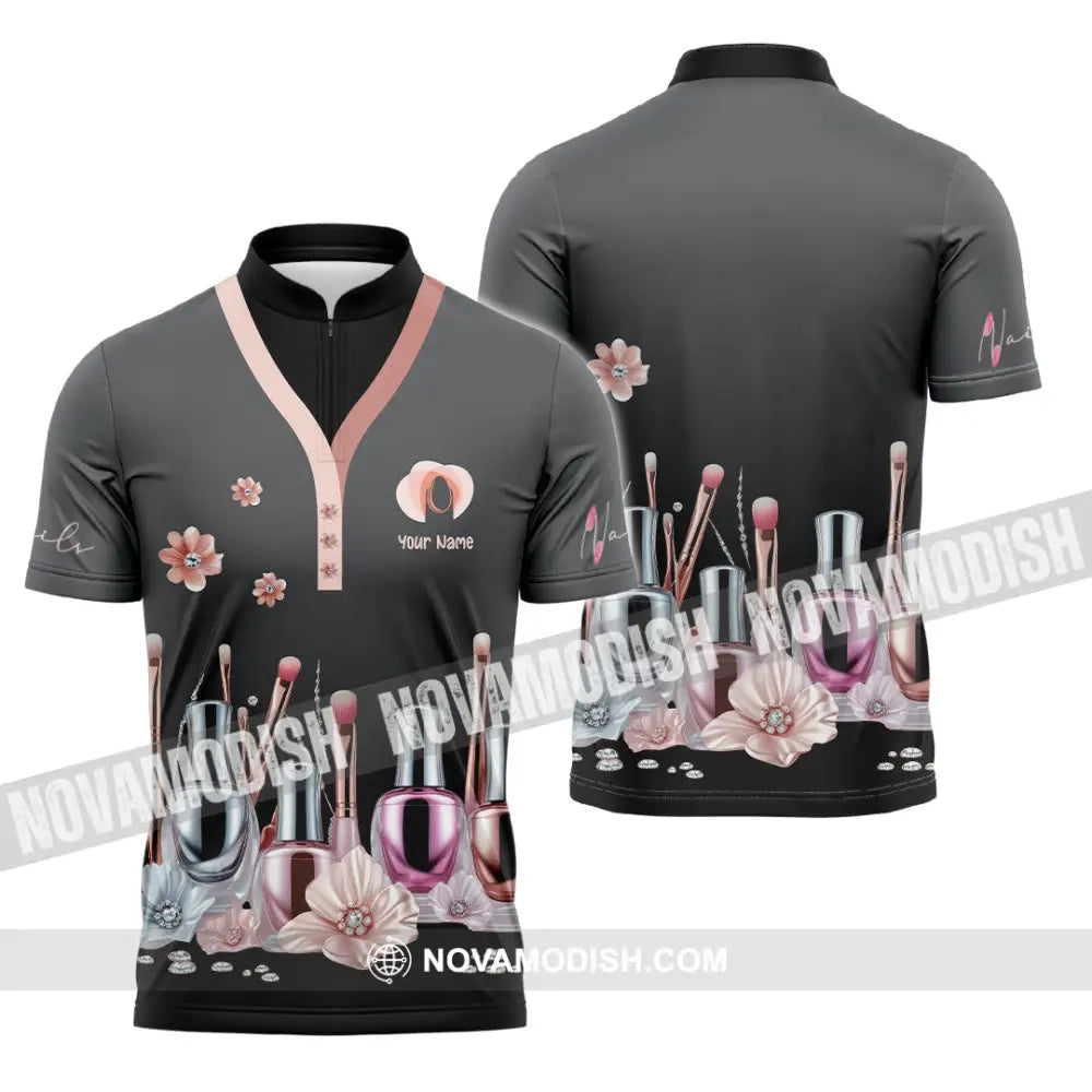 Unisex Shirt - Custom Nails Artist Shirt Zipper Polo Shirt / S T-shirt