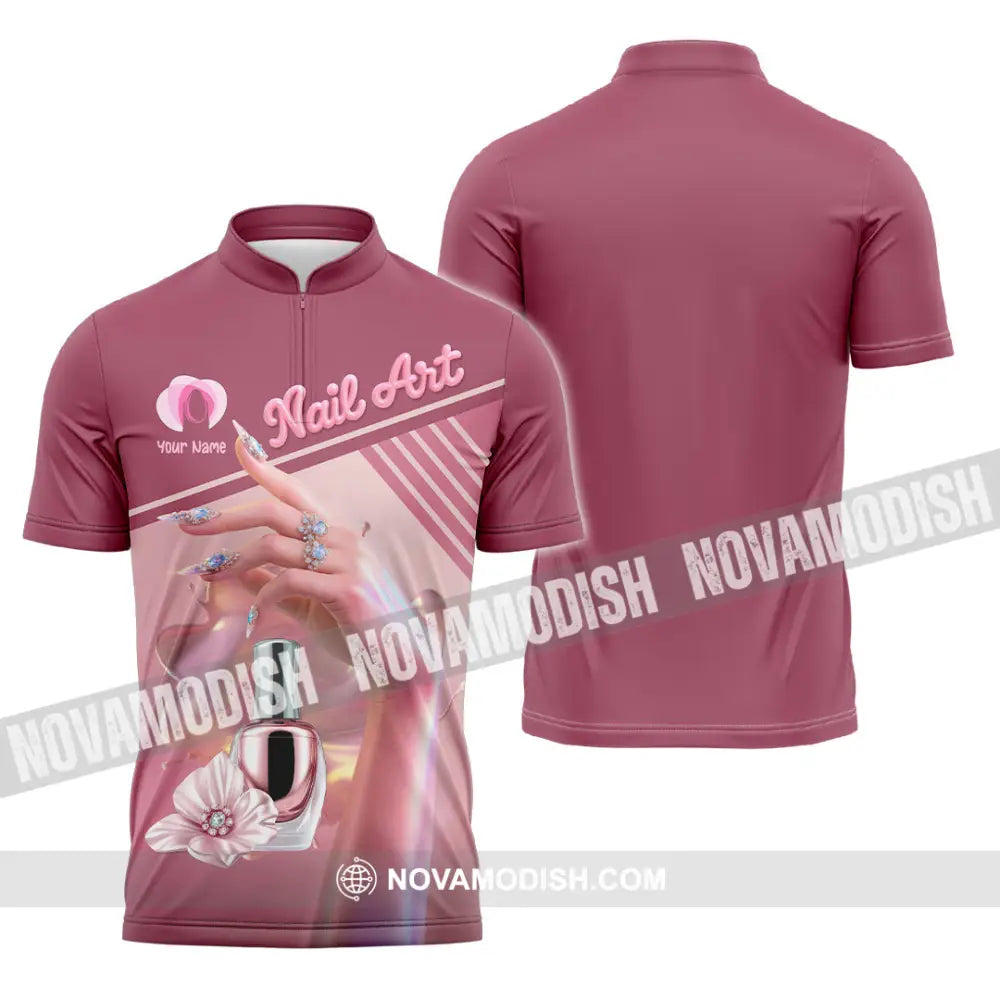 Unisex Shirt - Custom Nails Artist Shirt Zipper Polo Shirt / S T-shirt