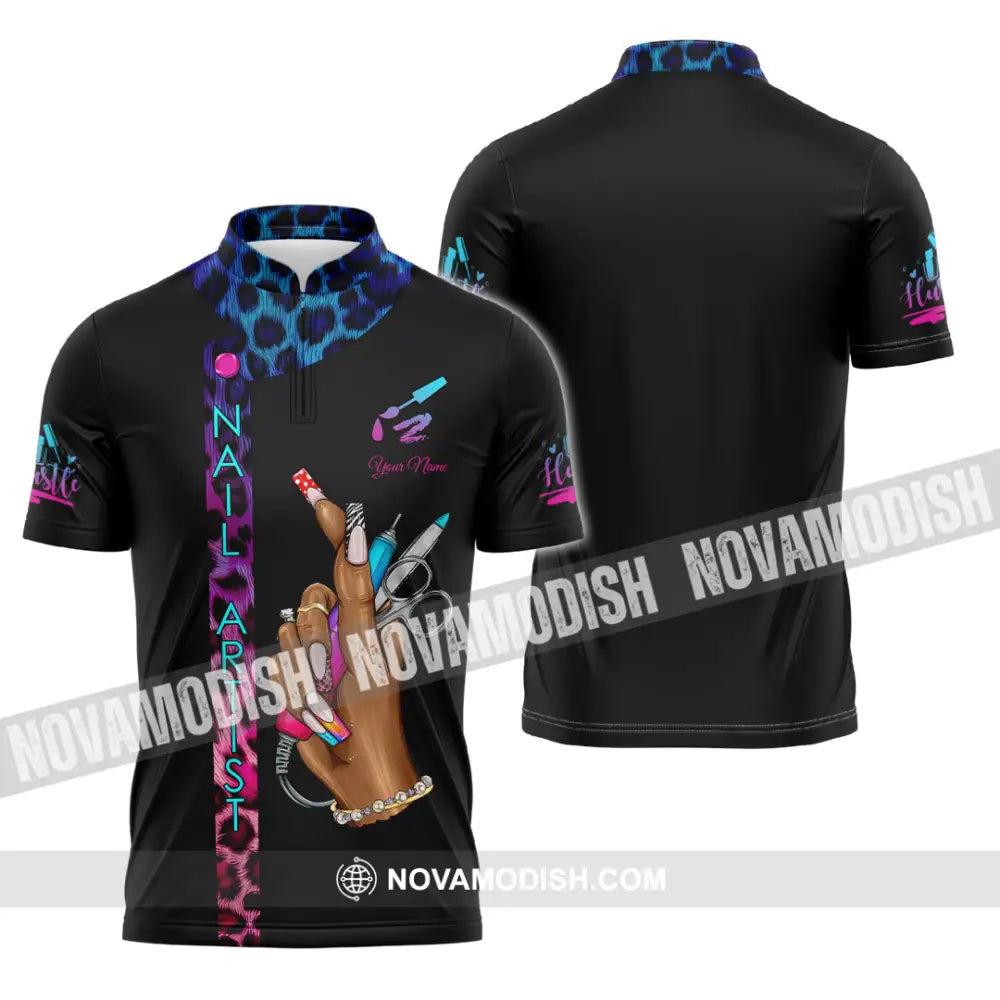 Unisex Shirt - Custom Nails Artist Shirt Zipper Polo Shirt / S T-shirt