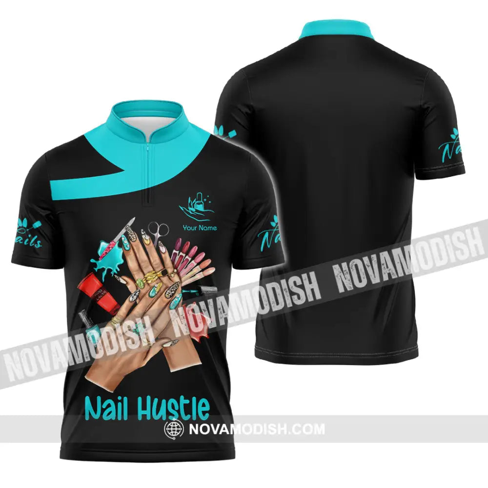 Unisex Shirt - Custom Nails Hustle Shirt Zipper Polo Shirt / S T-shirt